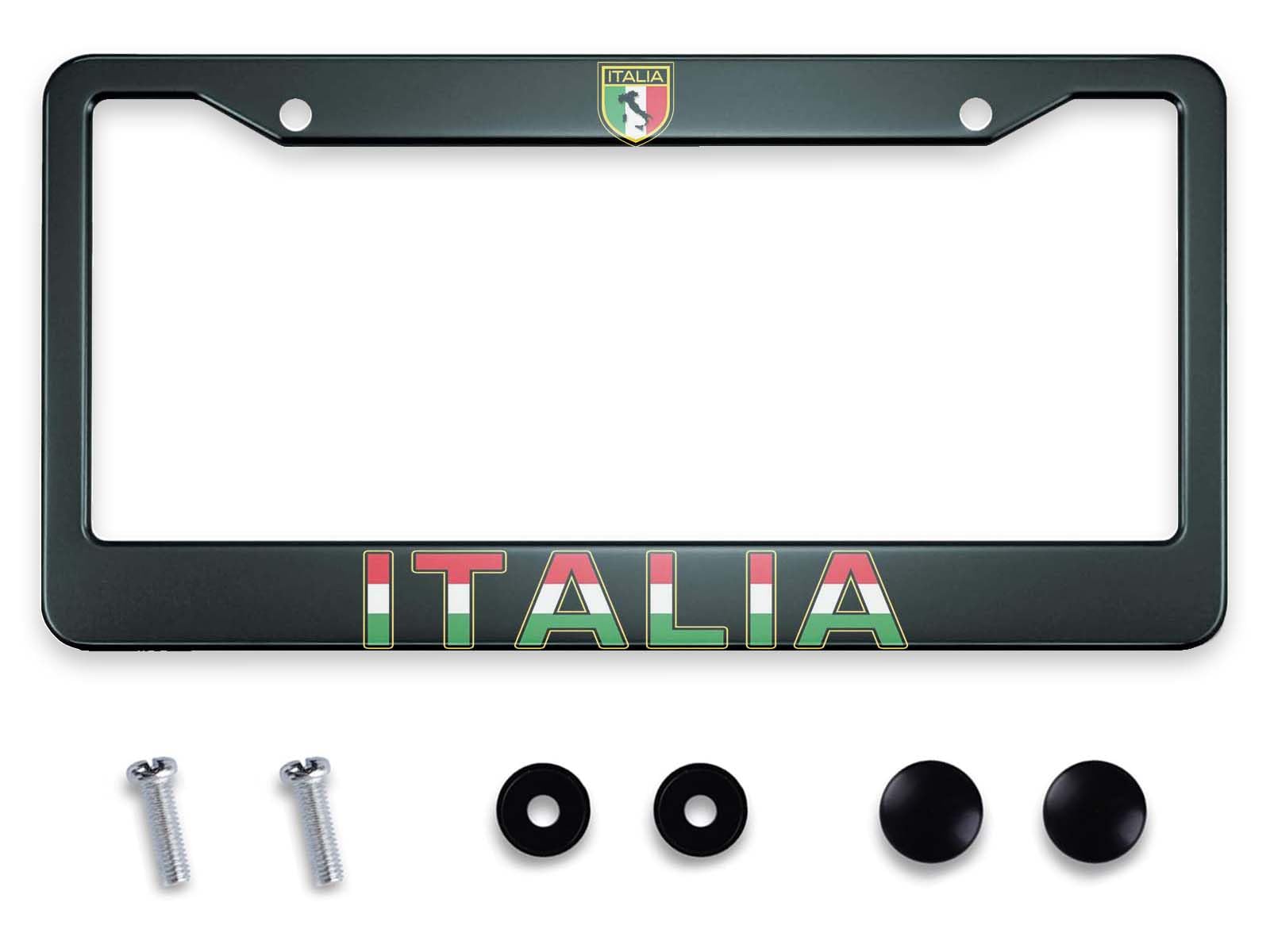 Smooffly Italy Flag and Italia Letter License Plate Frame Holder Stainless Steel Rust-Proof Auto Parts Decoration with Screws for Men Women License