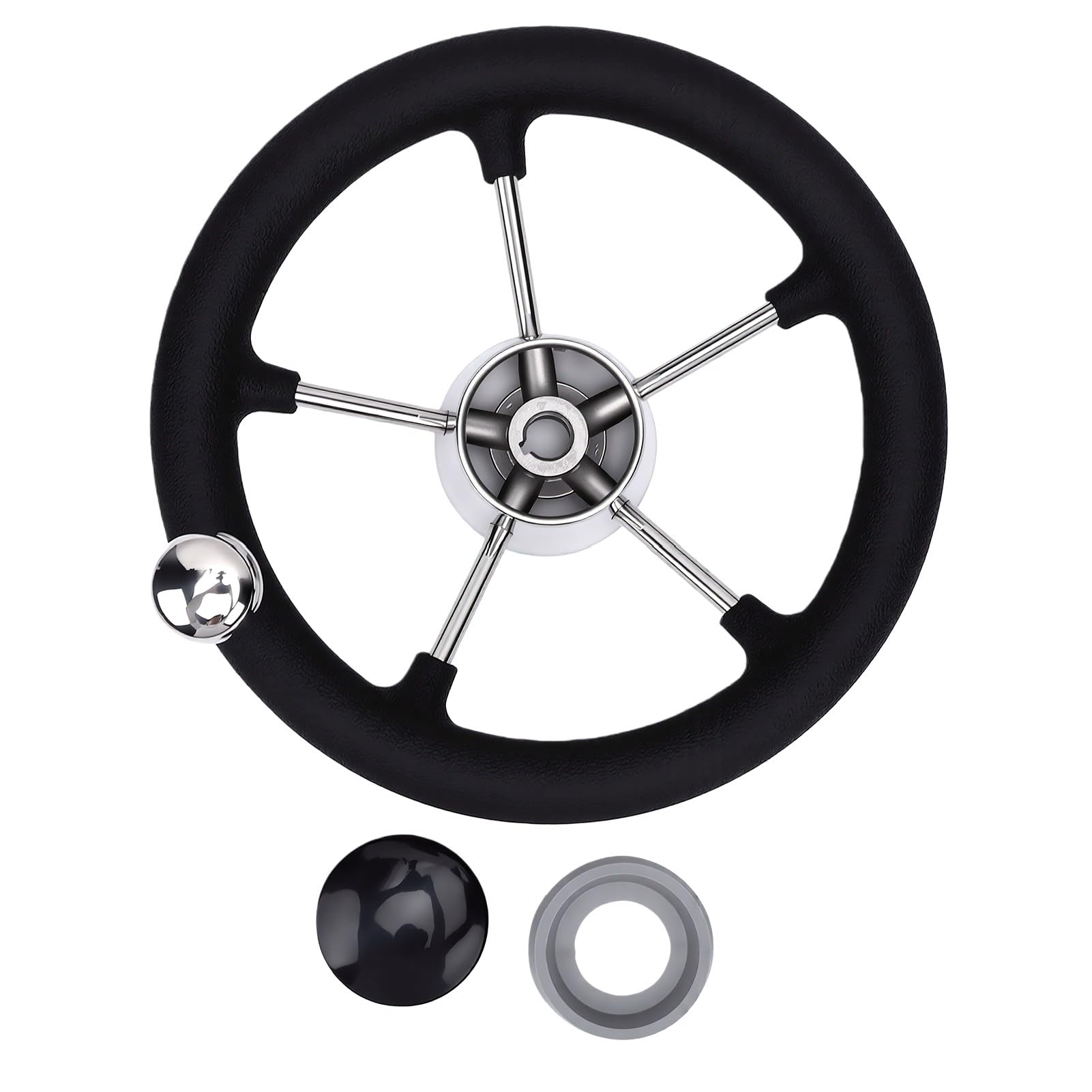 Naroote 11,5-Zoll-Marine-Lenkrad Langlebiges Edelstahl-Steuerrad für Yachten und Pontonboote 5-Speichen-Design