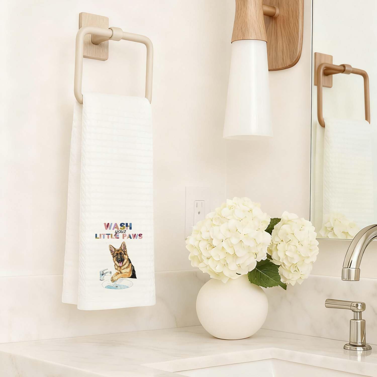 Cute German Shepherd Bathroom Hand Towels, Dog Bathroom Decor, German Shepherd Lover Gifts Decorative Hand Towels for Kids Bathrooms, Funny Dog Kitchen Towels, 16x24 Inch - Image 2