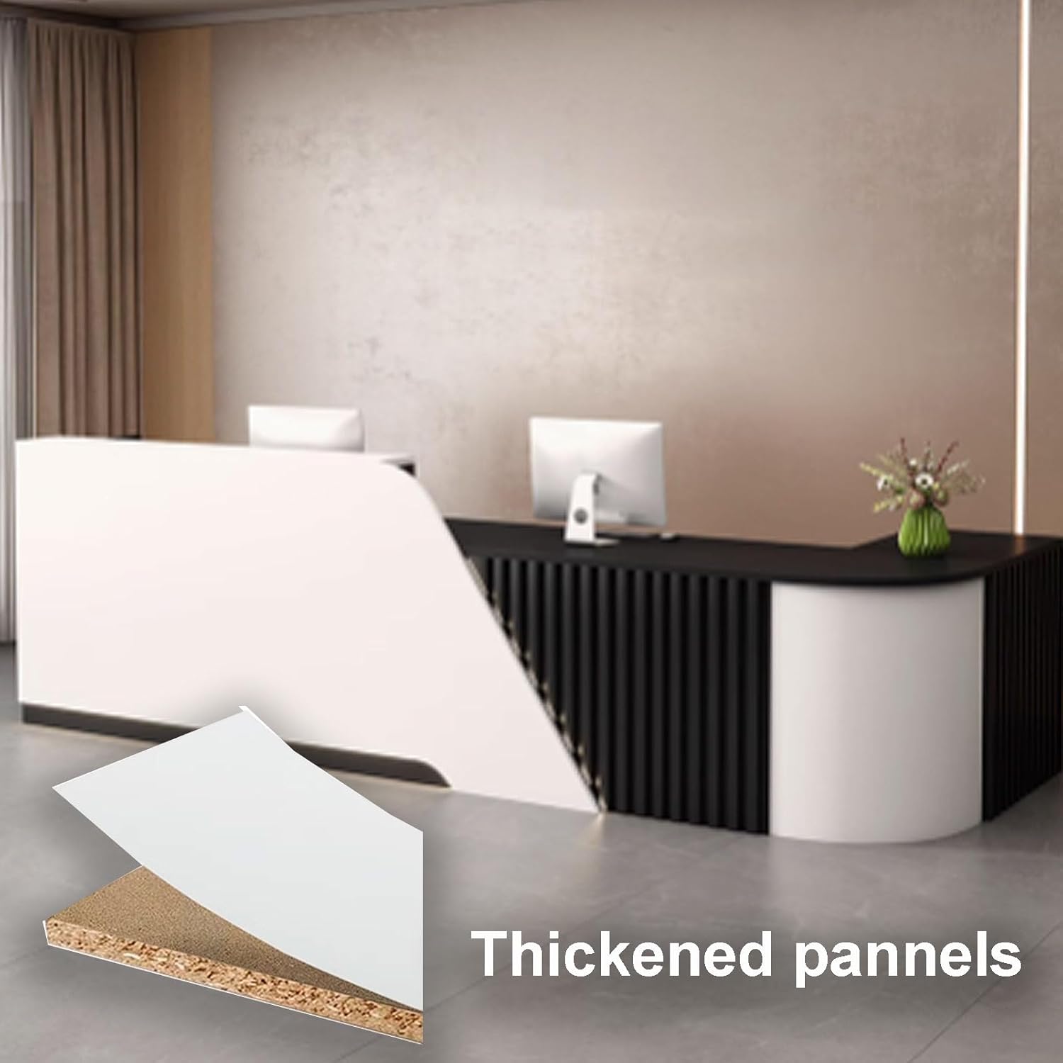 Salon Reception Desk, Modern Reception Standing Counter, Front Counter Desk, Office Counter Table with Storage for Beauty Salons, Small Business(White+Beige,1.4m)