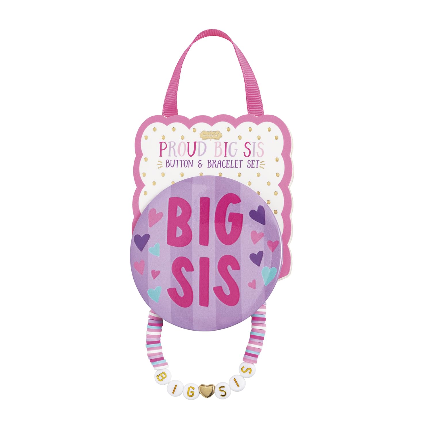 Mud Pie Kids' Purple Big Sibling Bracelet & Button Pin Set