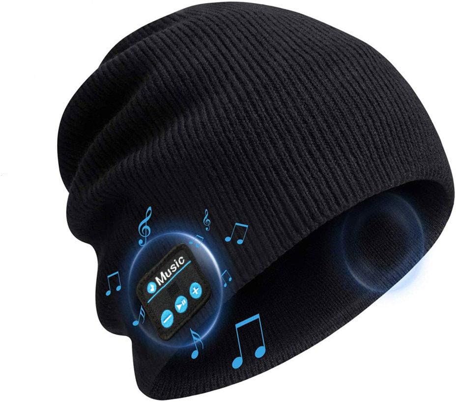 Bluetooth Beanie Hat Wireless Headphone Cap Music Soft Hat with Stereo Speakers,Winter Knit Hat Mic Hands-Free for Men Women Teenagers Sports Fitness Travel Birthday Xmas Gift (Black)