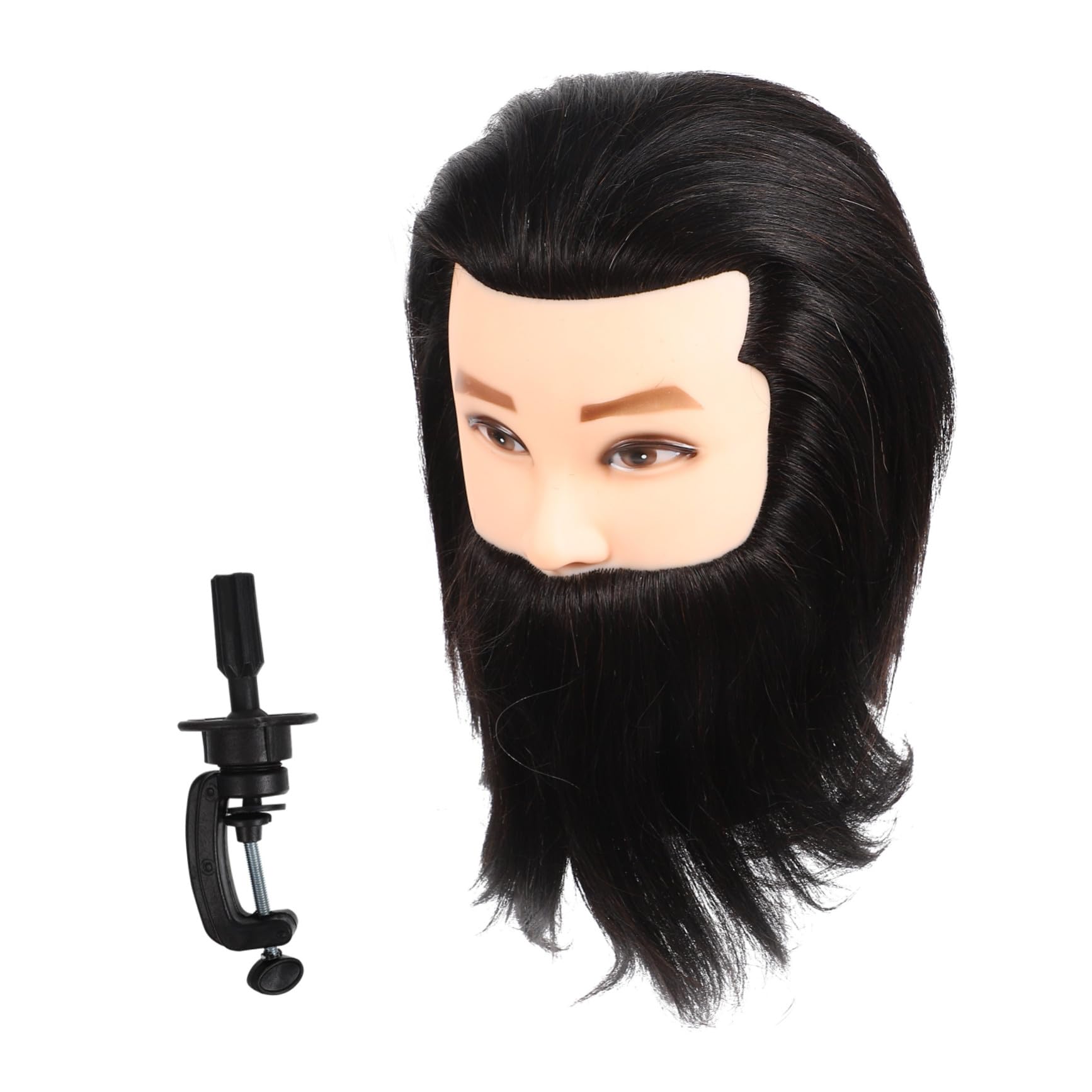 Cabeza de Maniquí Masculina Mediana Negra con Vello Facial y Soporte