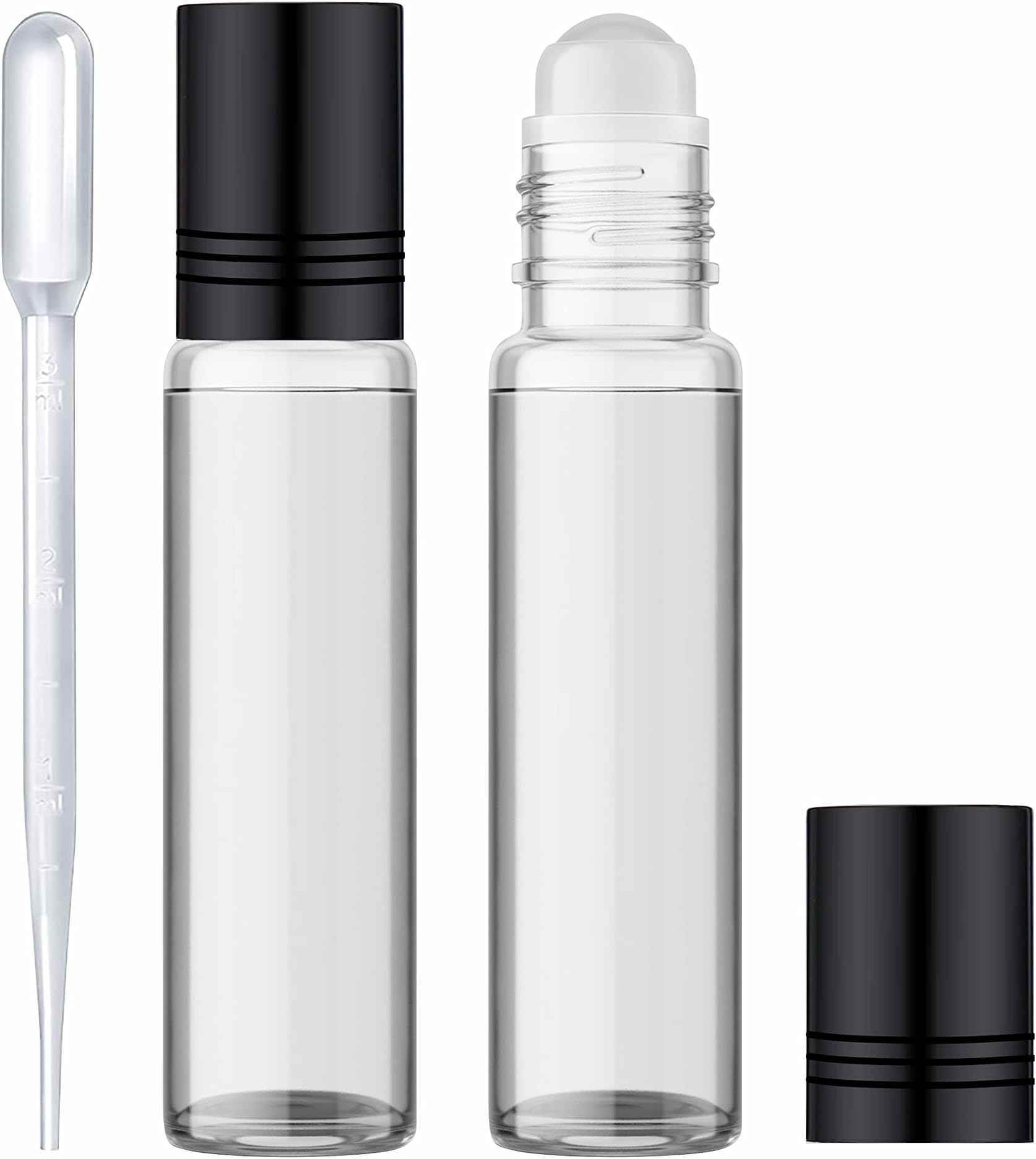 Packcess 10ml Roll On Glass Bottle, Clear Transparent, Empty Refillable, Reusable for Under Eye, Perfumes, Attar, Travel, Lip Gloss, DIY, Cosmetics, Essential Oils Set Of (5)
