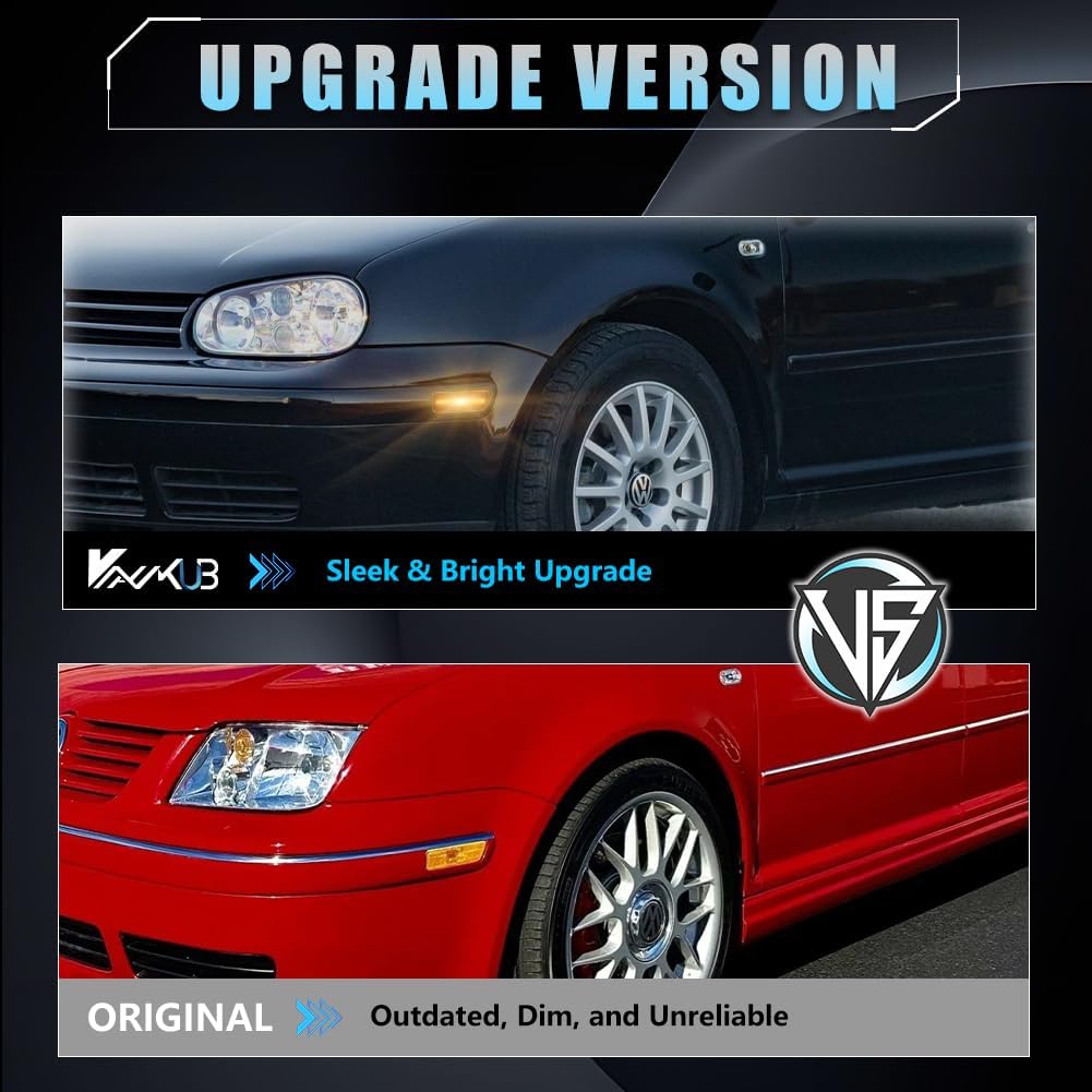 Front LED Side Marker Lights for Volkswa-gen 1999-2005 GOLF MK4、JE-TTA MK4,2000-2003 GTI/R32 MK4,1999-2002 CABRIO, MK4 Smoked Lens Side Bumper Marker Lights, Amber LED Turn Signal Lamps, 2 PCS