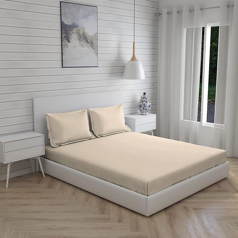 Bedsheet Double Bedsheet with 2 Pillow Covers Luxury Cotton Sateen (90 x 100 inches) - Solid Plain (Solid- Cream) (B0D6LNTLGW) Amazon Price History, Amazon Price Tracker