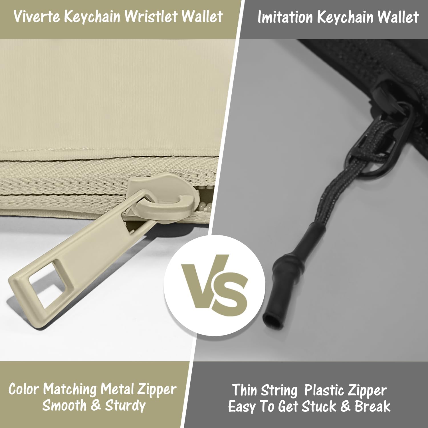 Mini Zip Around Keychain Wristlet Wallets Small Portable Dual Pounch Wristlet Detachable Coin Purse Pocket Gifts for Women Travel Sports Outdoors(Khaki+Cream White) - Image 5