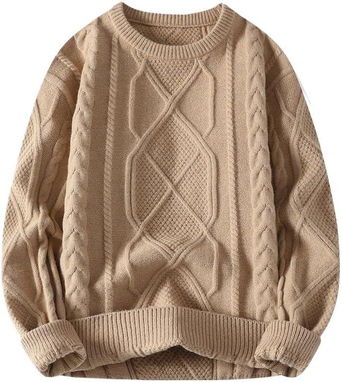 Men's Winter Sweater Solid Color Round Neck Thick Base Perforated Knit Sweaters