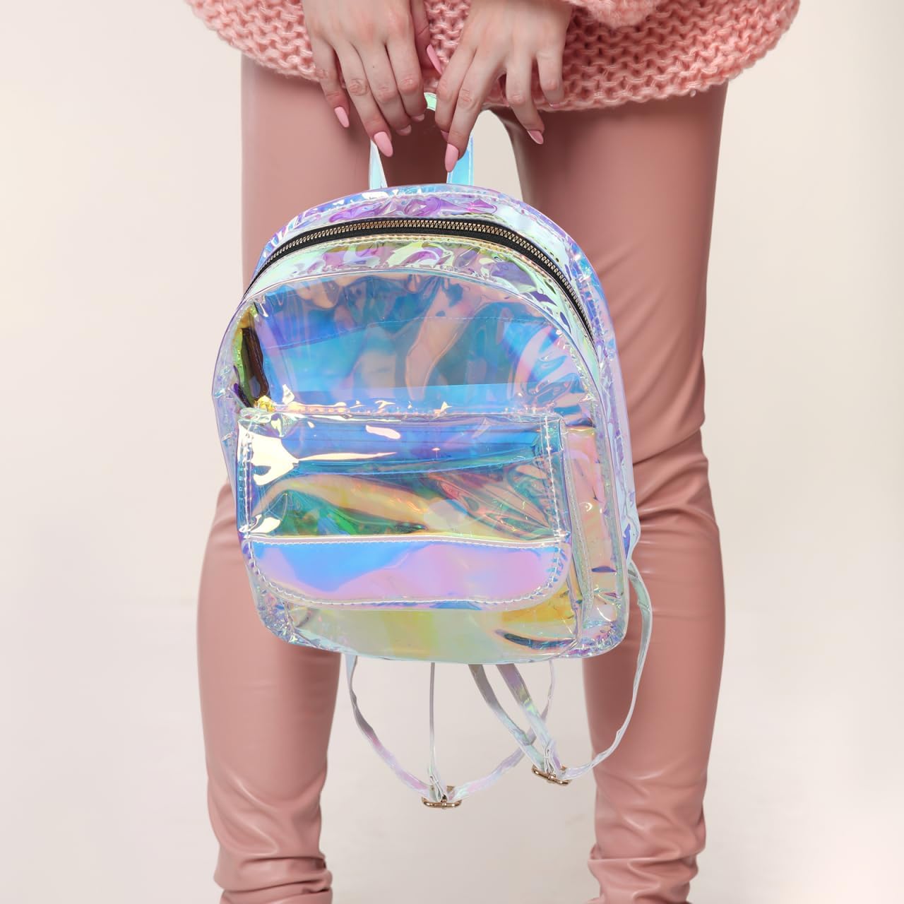 Iridescent Laser Backpack for Women Girls Small Travel Daypack Holographic Student School Bookbag with Makeup Bag Casual Everyday Carry - Image 5
