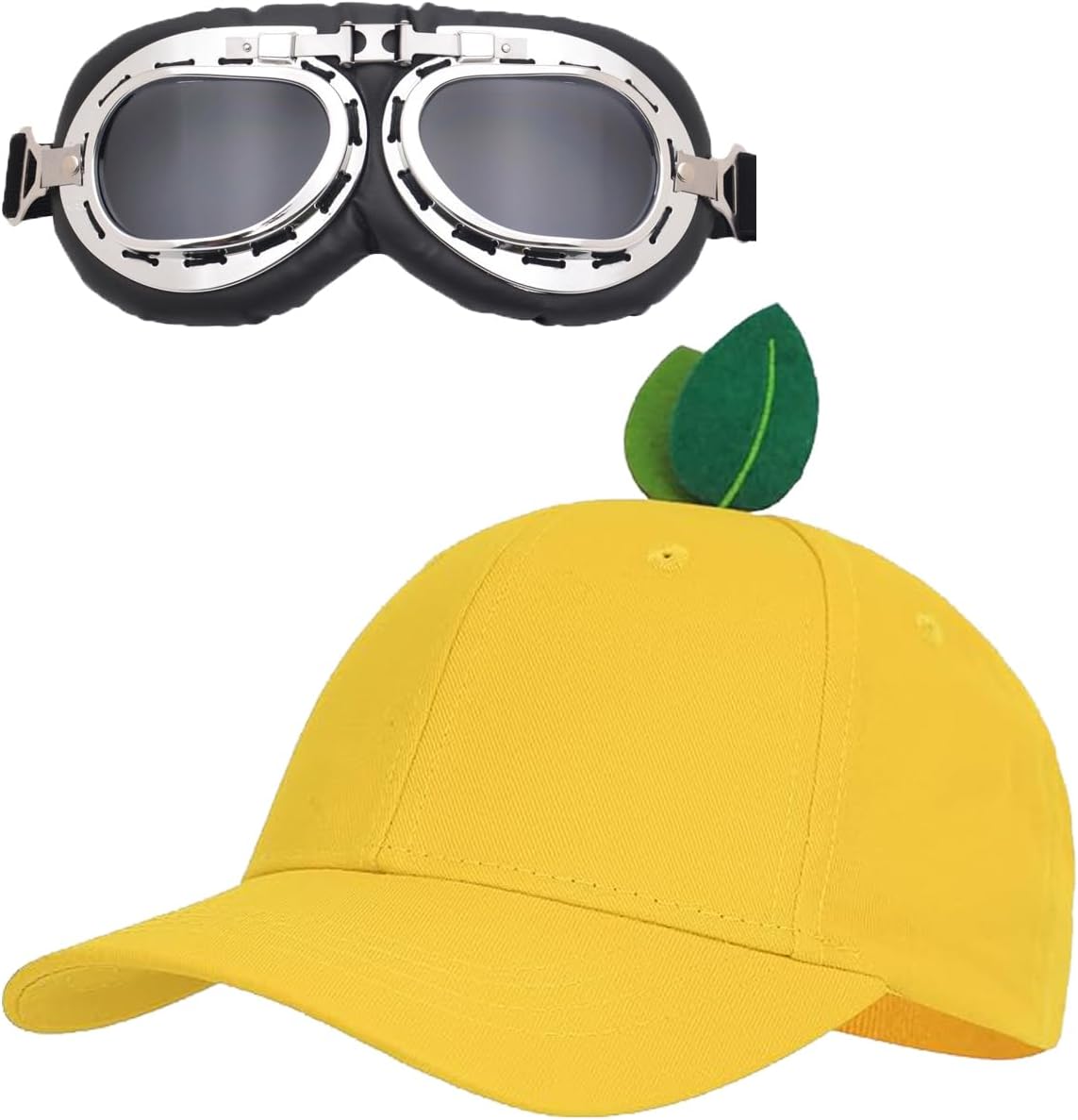 Adult Kids Funny Leaf Orange Baseball Cap Beach Ponytail Ball Cap Golf Tennis Running Sun Hats with Pilot Motorcycle Goggles