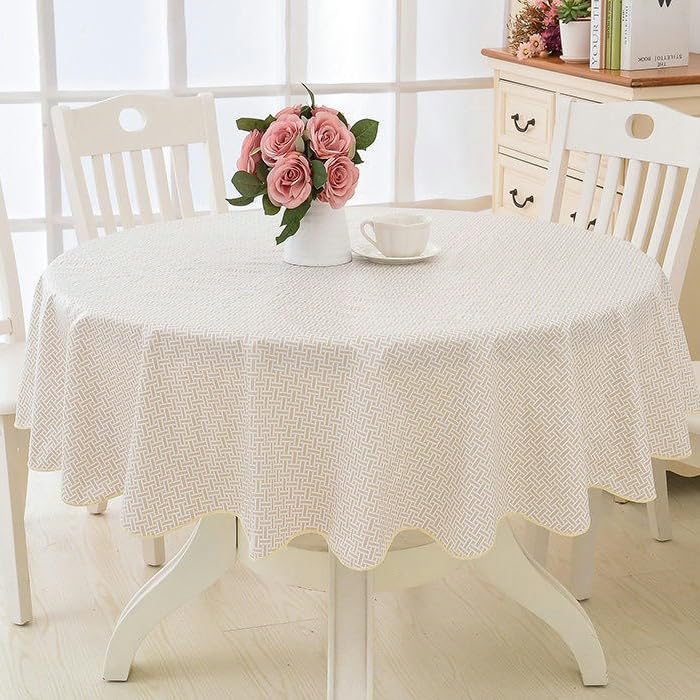 XJHWD Dia 150-220CM Ruffle Lace Large Round Pvc Table Cloth Wipe Clean Pvc Table Cloth Round Table For Circular Table Home Tablecloth Waterproof
