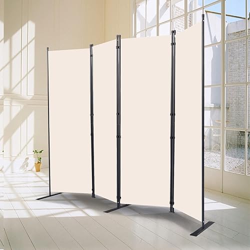 Vista 6 de Divisor de habitación, 4 paneles plegables de privacidad con pies de soporte más anchos, partición de habitación portátil de 6 pies para separador