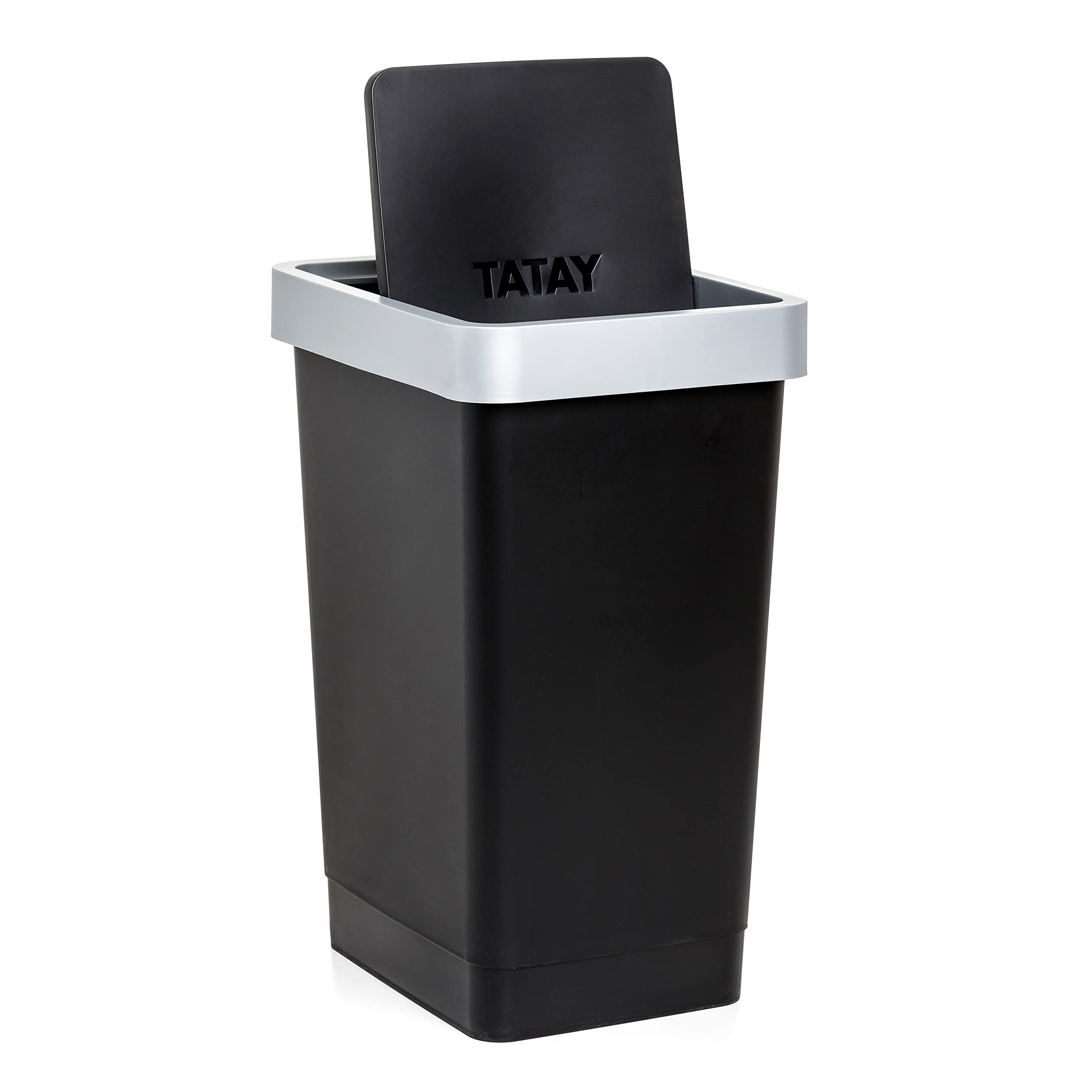 Tatay Black 1105027 Kitchen Bin Smart, 25 Litre Capacity, Swing Lid, Polypropylene, Bpa Free, 30 Litre Garbage Bag. Dimensions 26 X 34 X 47 Cm