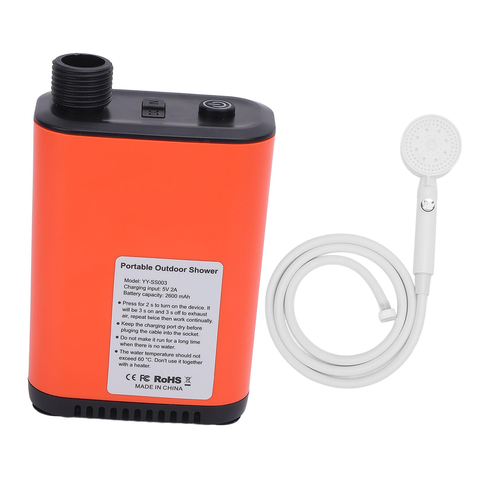 Set doccia portatile con pompa ricaricabile da 2600 mAh, a prova di perdite, ideale per campeggio, escursionismo, spiaggia e attività all'aperto. Materiale ABS.