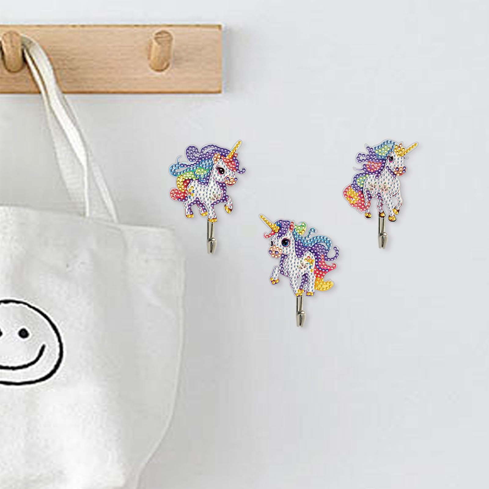 DIY Diamond Painting Ganci Autoadesivi, 6 Pezzi Diamante Pittura e Decorazione Unicorno Ganci, Appendiabiti per Bagno Cucina Ingresso 5D Pittura a Diamante Decorazione per Bambini e Adulti