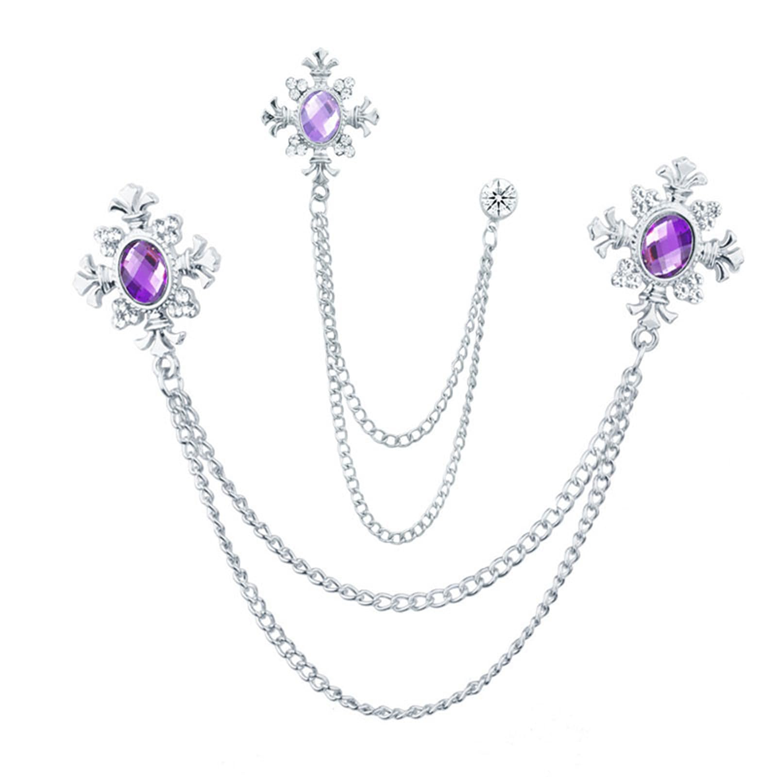 2PCS Long Chain Brooch Crystal Tassel Brooch Pin Gem Brooch Fashion Scarf Tie Pins for Women Men Wedding