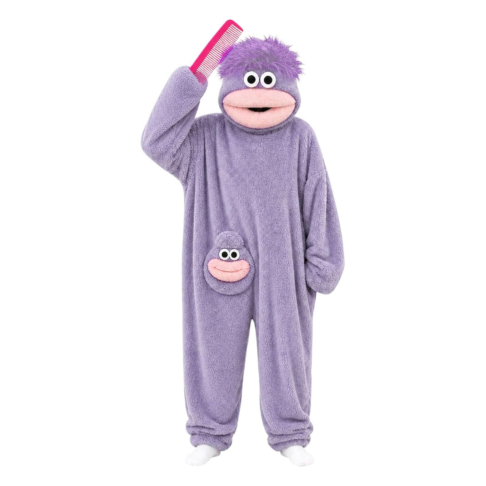 Silly Onesie Boys Girls Jumpsuit Unisex Ultra Soft Plush Hooded One Piece Overall Green Funny Monster Jumpsuits Silly Big Mouth Monster Jumpsuit for Movie Nights, Family Fun and Cozy Relaxing — image 1