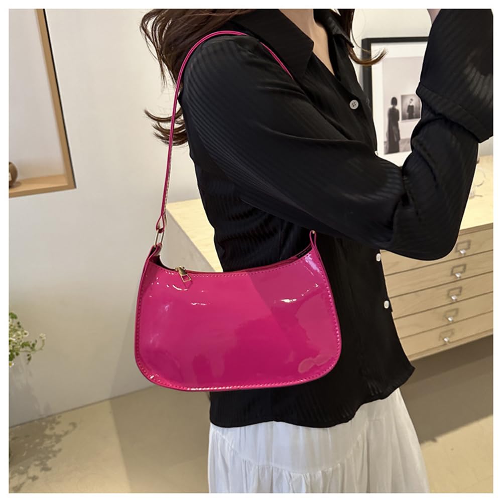 Patent Leather Clutch Purse Shiny Evening Handbags for Women Armpit Shoulder Bag MINI Hobos: Rose