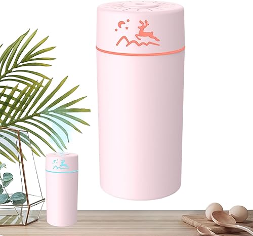 Humidificador personal USB, humidificador de escritorio portátil de 40.6 fl oz, mini humidificador con luces LED de 7 colores, humidificador de