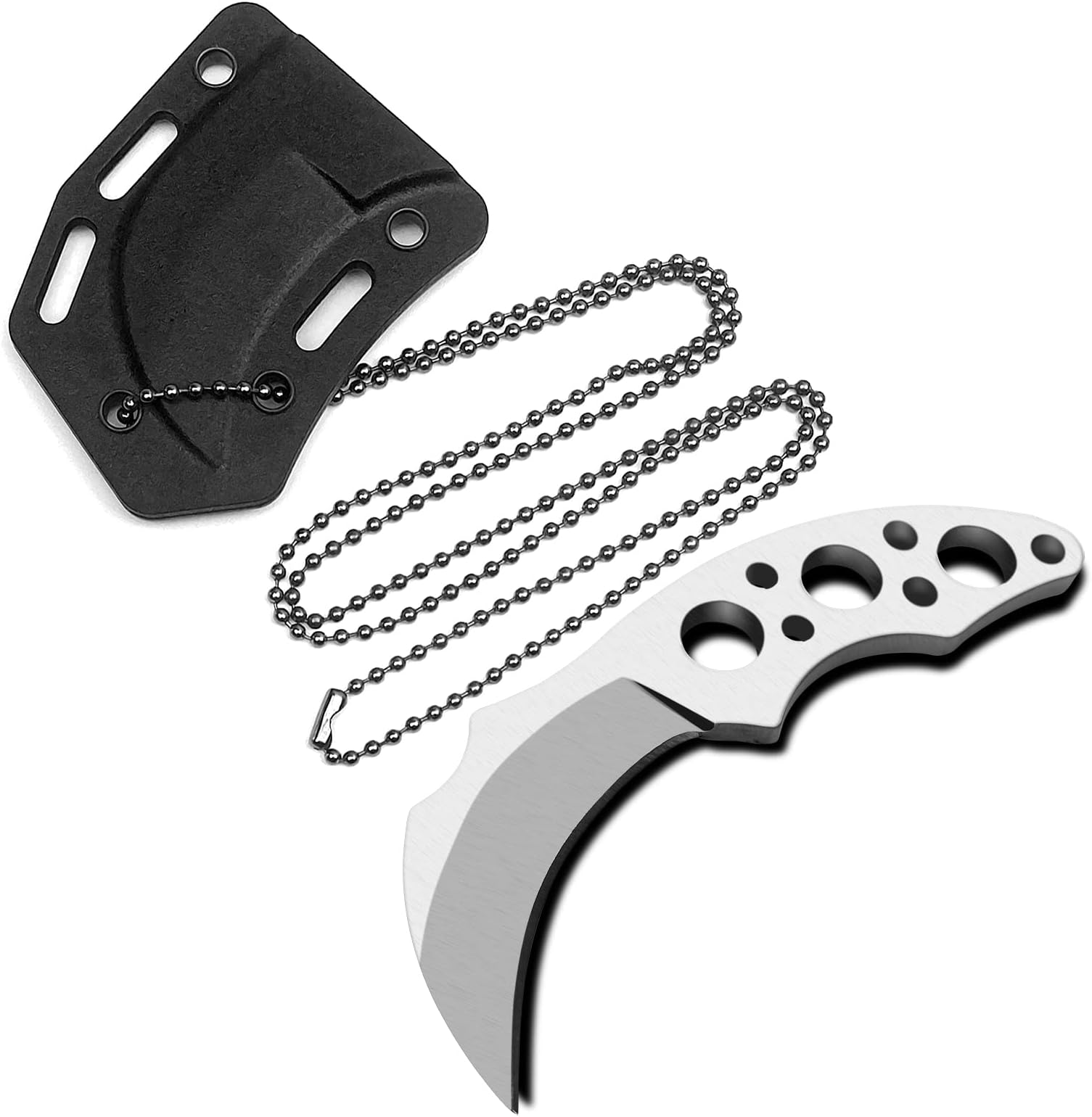Small Claw Neck Fixed Blade Knife with Kydex Sheath, Necklace Mini EDC Knife Camping Tactical Pocket Knives, Survival Fishing Hunting Knife Outdoor Tools, Unique Gifts for Men and Women (White)