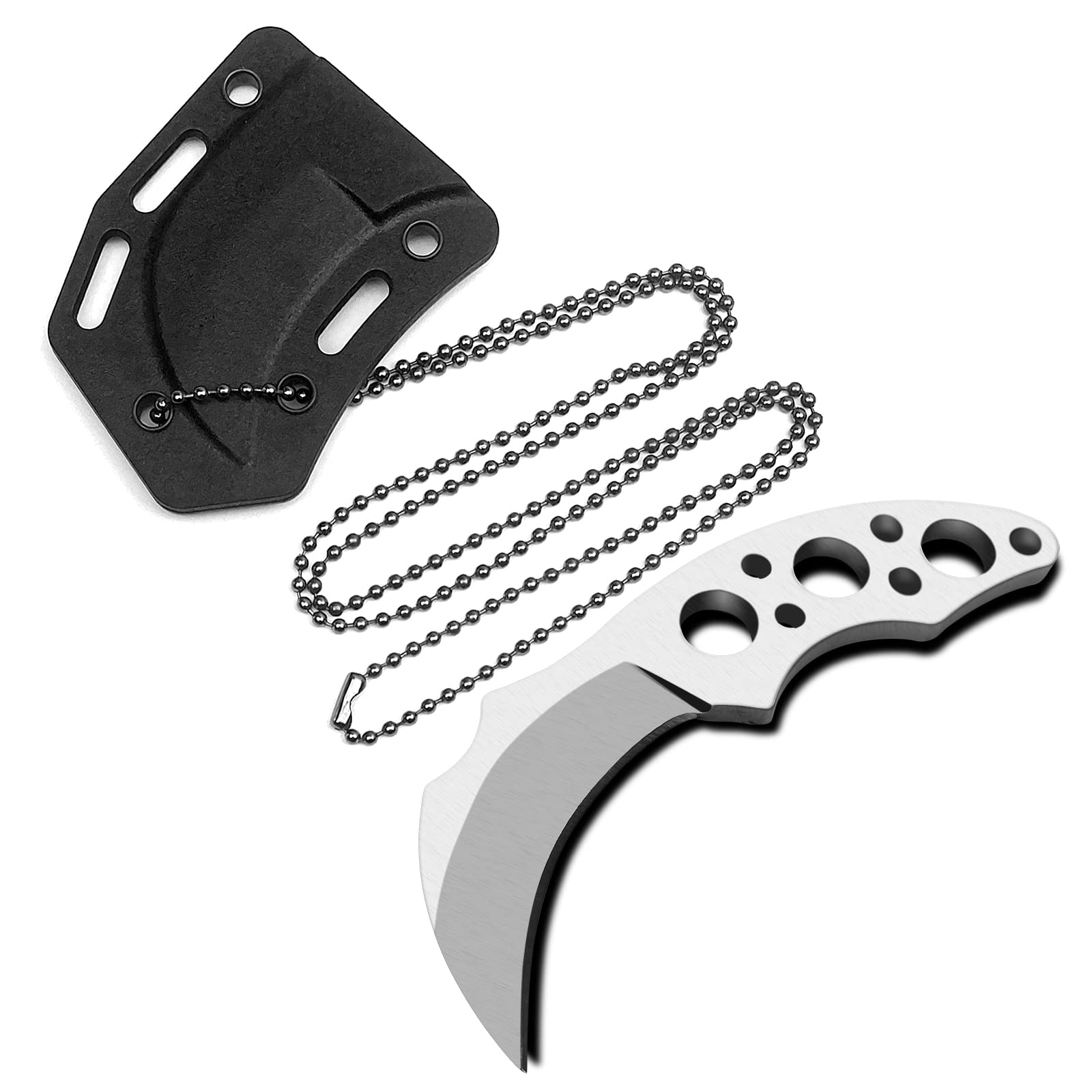 Small Claw Neck Fixed Blade Knife with Kydex Sheath, Necklace Mini EDC Knife Camping Tactical Pocket Knives, Survival Fishing Hunting Knife Outdoor Tools, Unique Gifts for Men and Women (White)