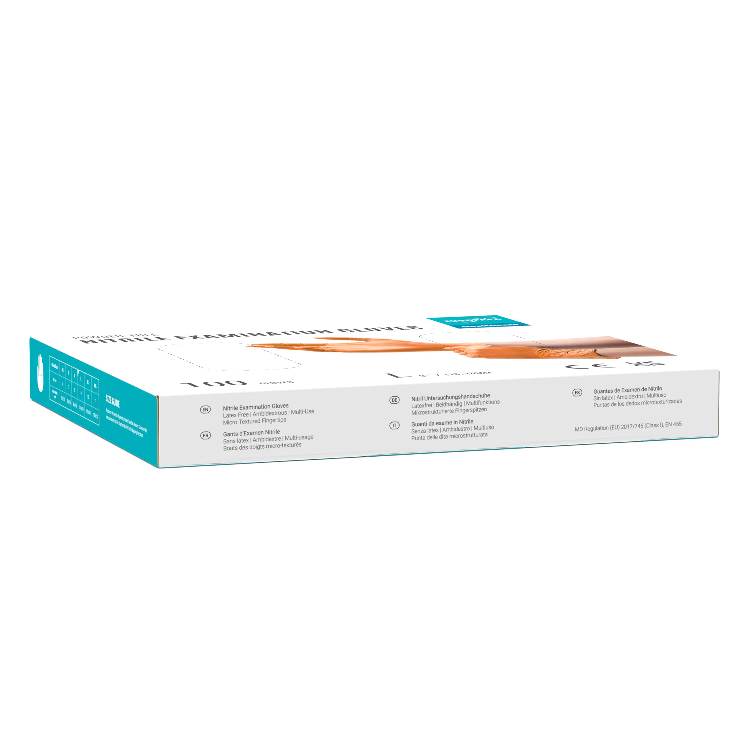 EUROPAPA® 2000 Stück (20x100) Nitrilhandschuhe Box Einweghandschuhe, Einmalhandschuhe, Untersuchungshandschuhe, puderfrei, ohne Latex, unsteril, latexfrei, disposible gloves (L, Orange)