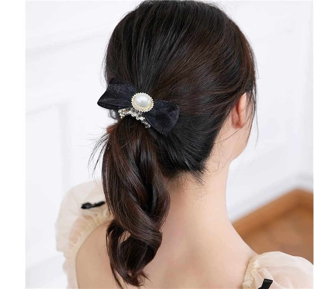 Scrunchies Per Capelli 2pcs Imitazione Perla Testa Corda Femminile Di Cavallo Per Capelli Fiocco Maglia Elastico Per Anello Elastici Per Coda Di Cavallo