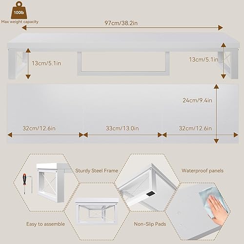 Miniatura 4 de IBUYKE Soporte elevador grande para monitor doble para 2 monitores, soporte de madera para monitor de computadora de escritorio, estante de
