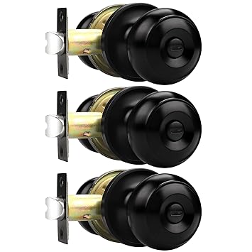 Probrico Matte Black Privacy Door Knobs for Bedroom Bathroom, Stainless Steel Keyless Interior Door Handles Bath/Bed Lockset, 3 Pack