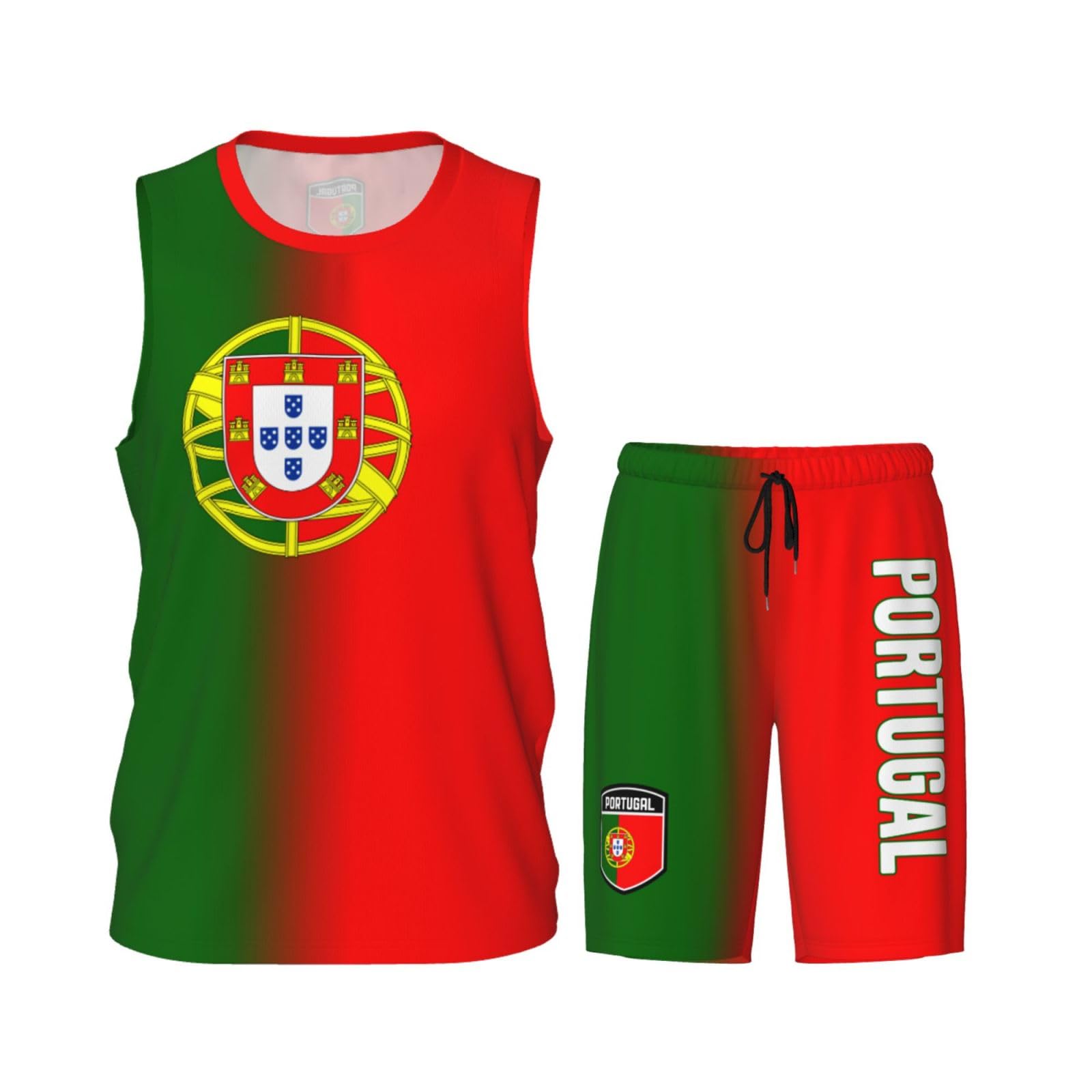 DABOYOZHZH Portugal Flag Basketball Uniform Suit for Men Team Training Athletic Gradient Jersey