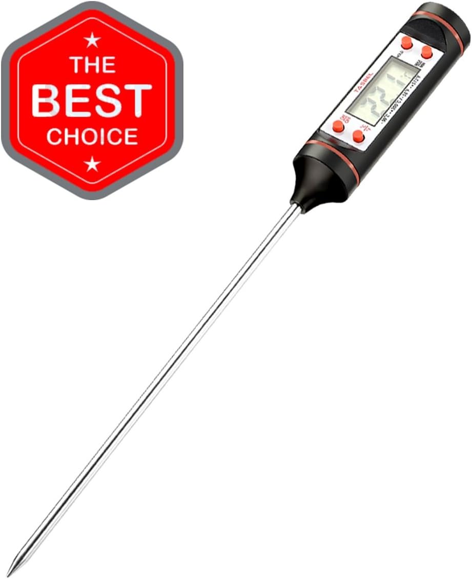 Tasbel Digital Thermometer Instant Read Cooking Thermometer Stainless Meat Thermometer with Long Probe for Food, Meat, Grill, BBQ, Milk, and Bath Water