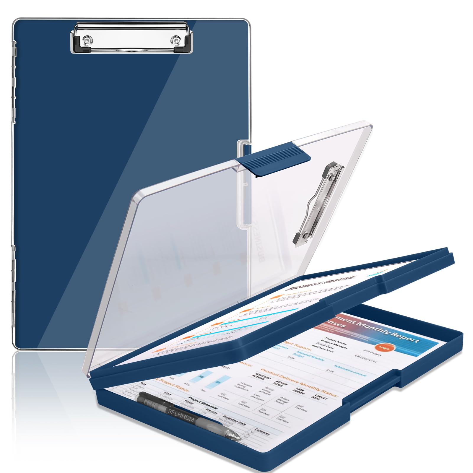SFLHHDM Clipboard with Storage,Heavy Duty Clip Boards 8.5x11 with 2 Storage Case,Clear Visible Panel Storage Clipboards,Side Opening Nursing Clipboard Folder for Office Supplies (Dark Blue) — image 1