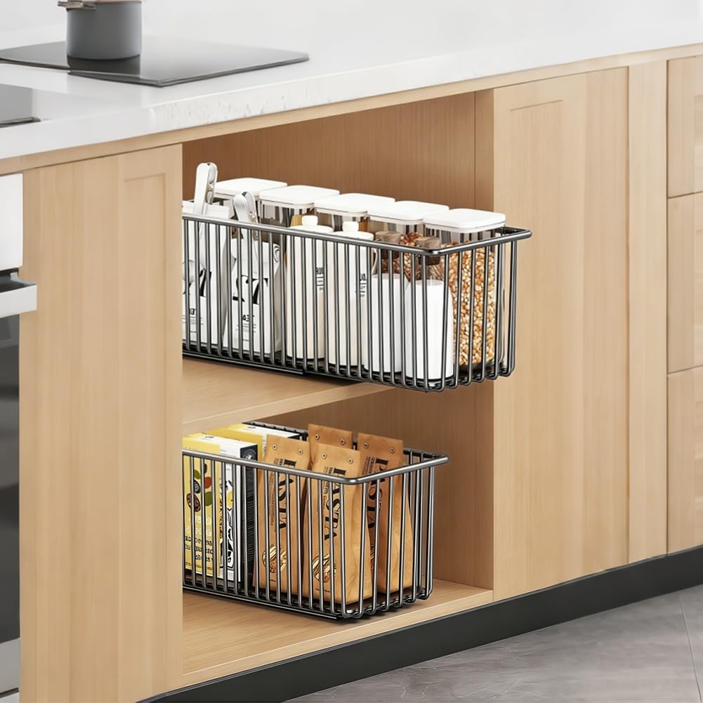 FARYODI 2 cassetti estraibili da cucina, 15,3 x 41 x 16 cm, cassetto telescopico, scaffale portaoggetti da cucina, cassetto estraibile, nero, non richiede fori e chiodi