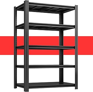 47"W Father&I Industrial 5-Shelf-Rack Tall Heavy-Dudy Metal/Steel Adjustable Garage Shelving Unit Storage Stand Shelves/System (Commercial) for Basement/Tote/Work-Shop/, 83 *47" * 24", Black