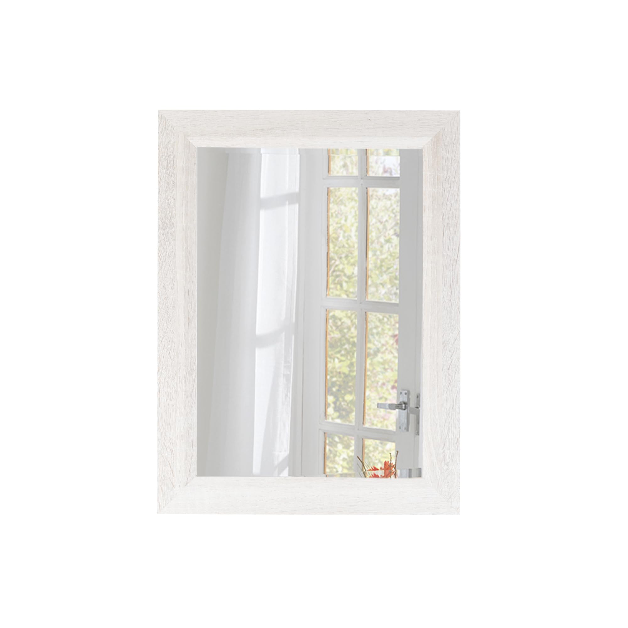 ZYGNHMO Small Rustic White Bathroom Mirror, 11.8x15.8inch Wooden Frame Rectangle Wall Mirror, Hanging Horizontally or Vertically, Suitable for Living