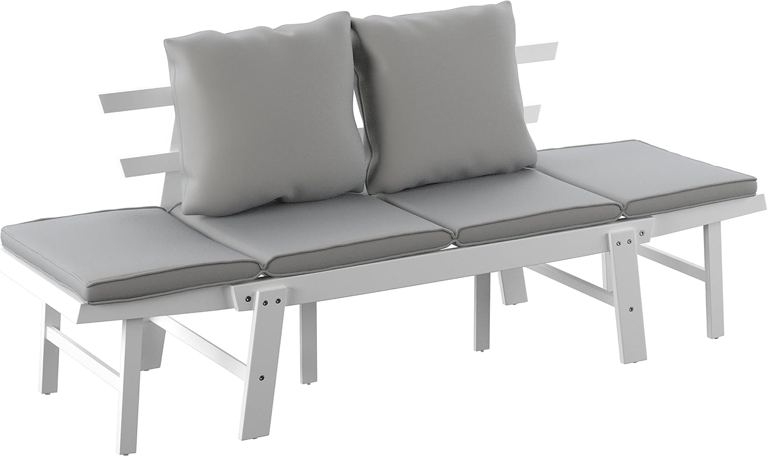 SEI Outdoor Patio Furniture - Holly & Martin Dolavon Outdoor Convertible Lounge Chair- White with Gray Cushions - Transitional Design White Solid Wood - Ideal for Pool Area, Backyard (OD1167609)