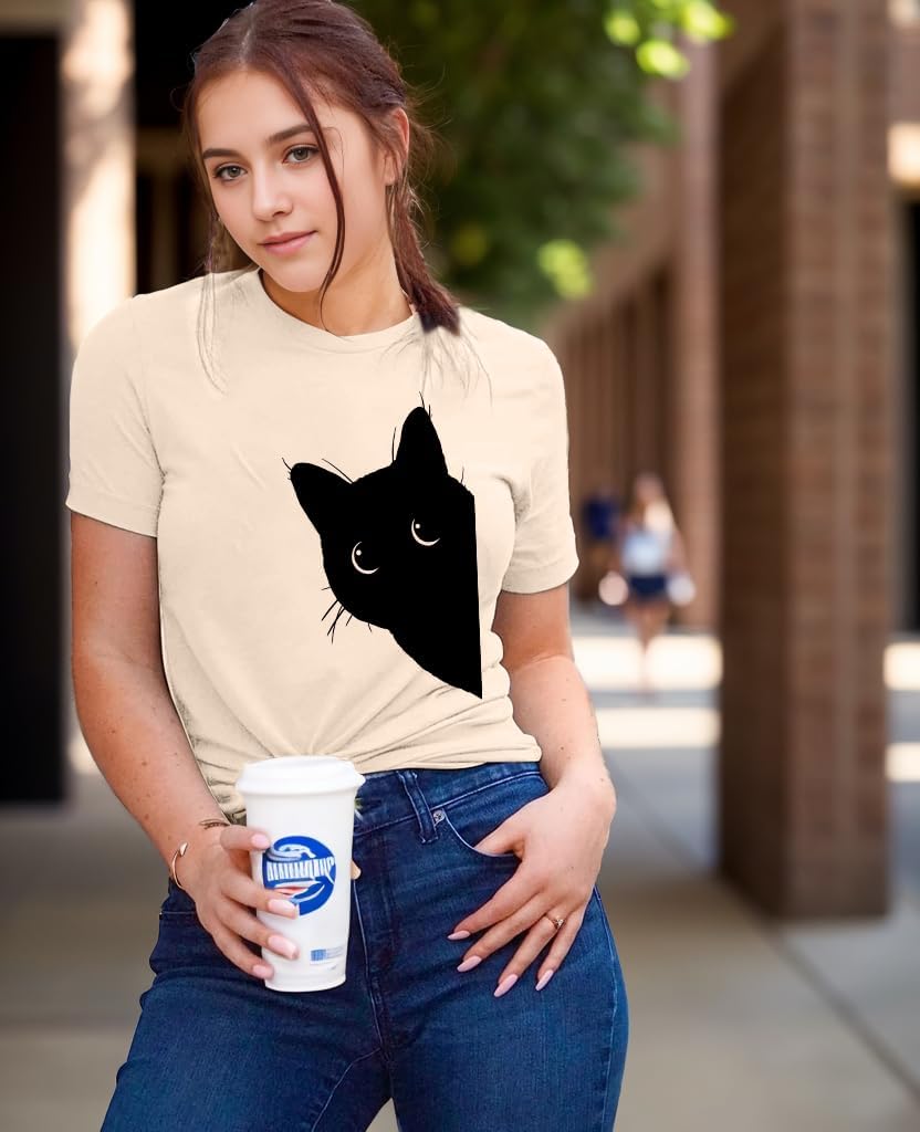 Cat Shirts for Women Black Cats Tshirt Animal Shirt Teen Girl Graphic Tops Casual Short Sleeve Clothes - Image 3