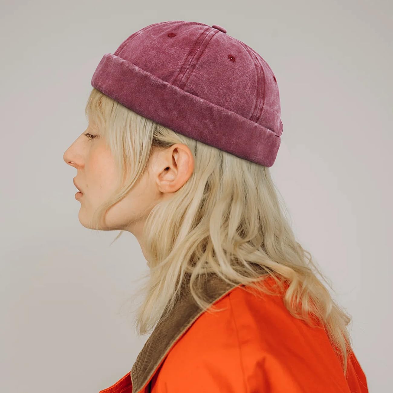 XYIYI Washed Cotton Brimless Hats for Men Vintage Docker Beanie Cap Rolled Cuff Skullcap - Image 2