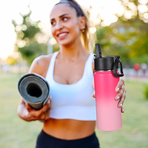 Miniatura 7 de Volhoply Paquete de 2 botellas de agua para niños de 16 onzas, botellas deportivas aisladas con tapa con pajilla, botella de acero inoxidable con