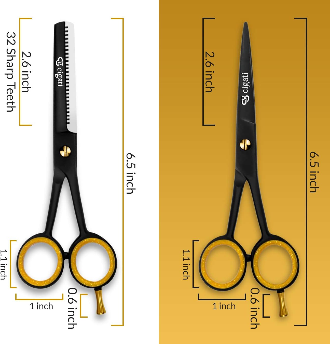 Cigati Hairdressing Scissors with Comb and Thinning, Black Set including Thinning Scissors, 3 Piece Set - Image 5
