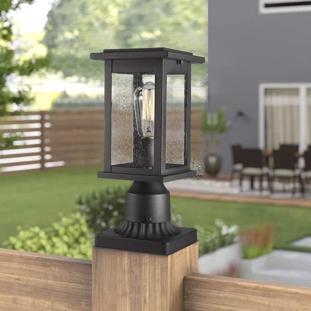 Emliviar 2 Pack Outdoor Post Light Fixtures with Pier Mount Bases in Black Finish