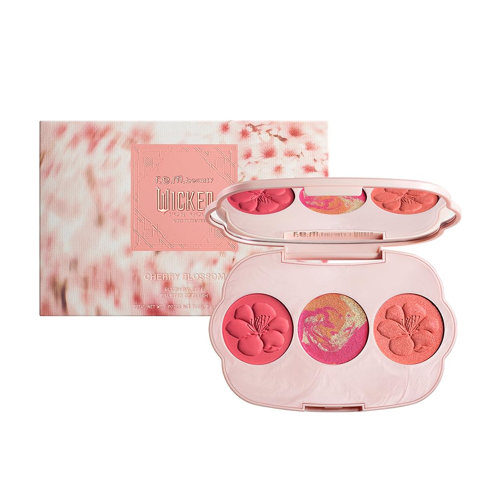r.e.m. beauty Wicked: For Good | Cherry Blossom Blush Palette | Blendable, Creamy Formula Blurs and Perfects Skin | Blendable, Creamy Formula Warm Coral