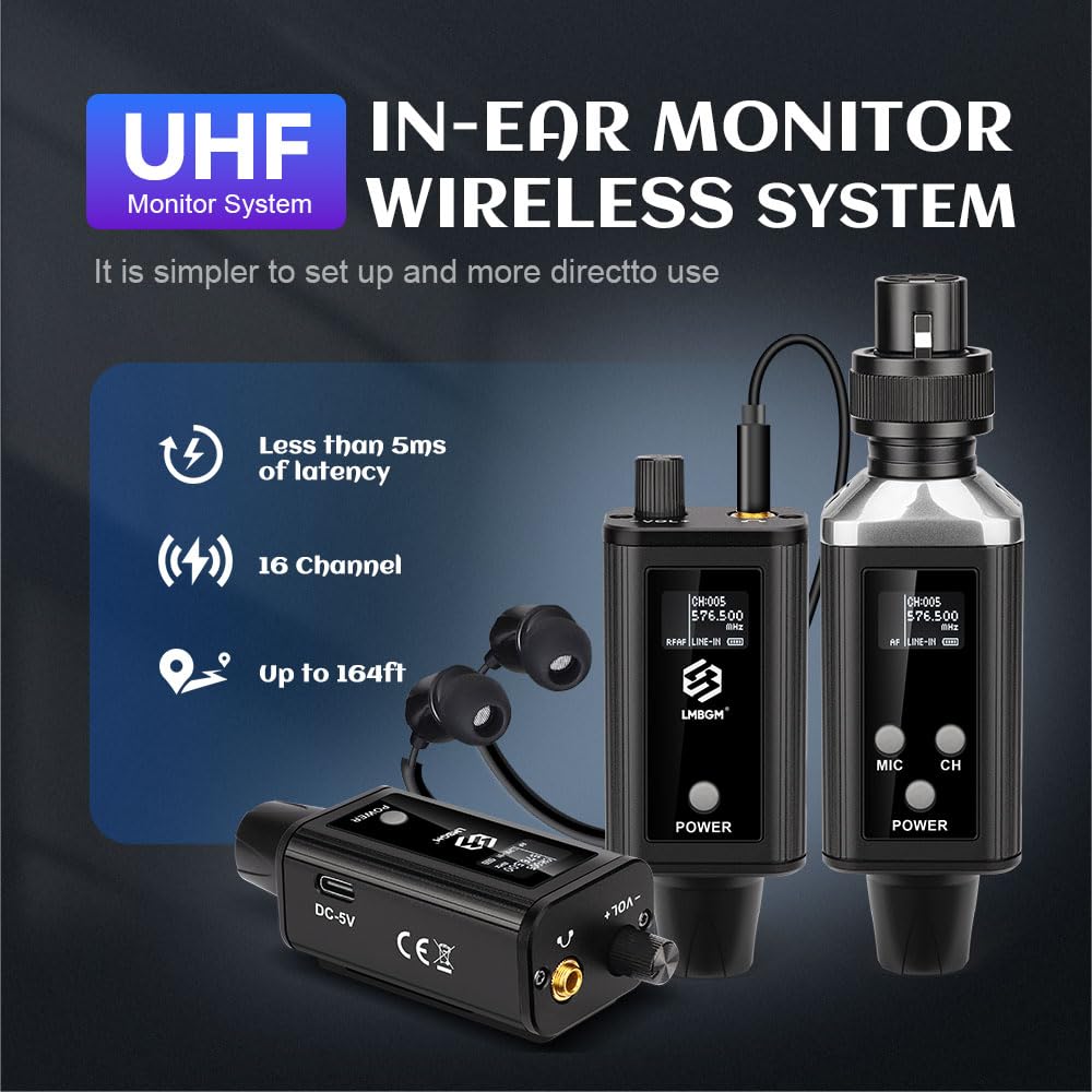 A9 UHF Wireless in Ear Monitor System Transmitter and Beltpack Receiver for Studio, Band Rehearsal and Live Performance (A9-1)