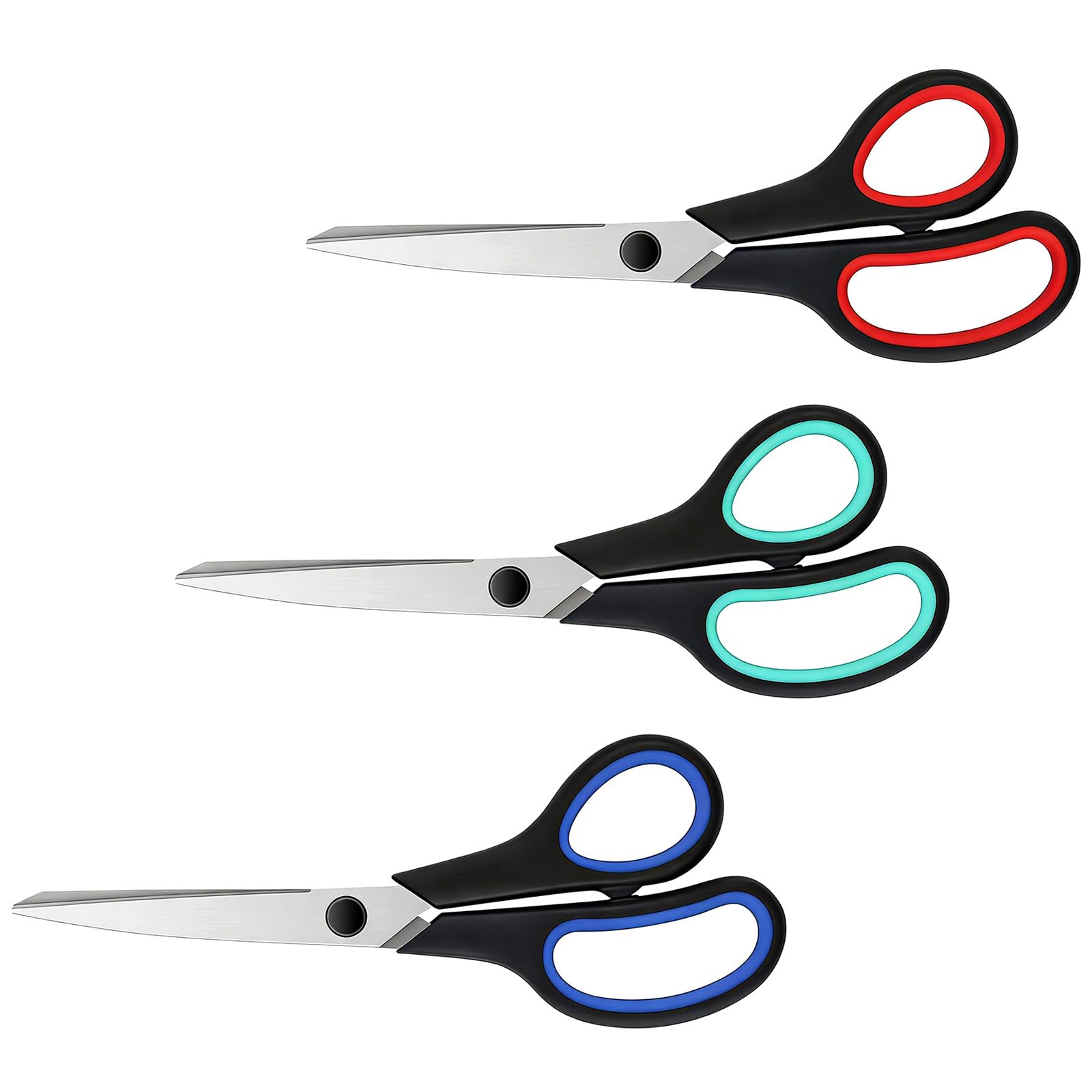 Kaeltsyn Rgb 3Pcs Stainless Steel Scissors 8.5Inch Ergonomic Rubber Handle Tailoring Shears For Household Sewing Offices Crafting Stainless Steel Scissors