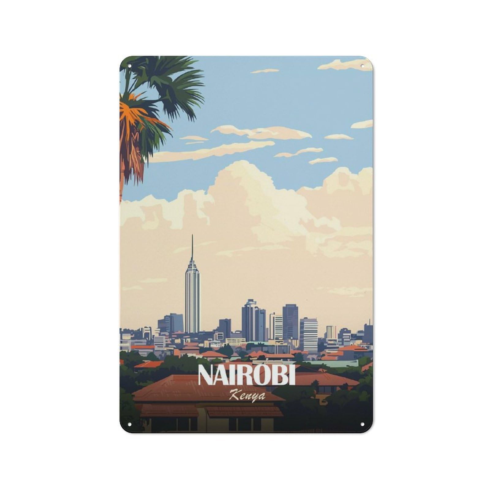 Junmoney Style-5 Nairobi Skyline Farmhouse Metal Sign 30X20cm, Rustic Country Wall Plaque For Farmhouse Kitchen, Pantry Or Dining Area