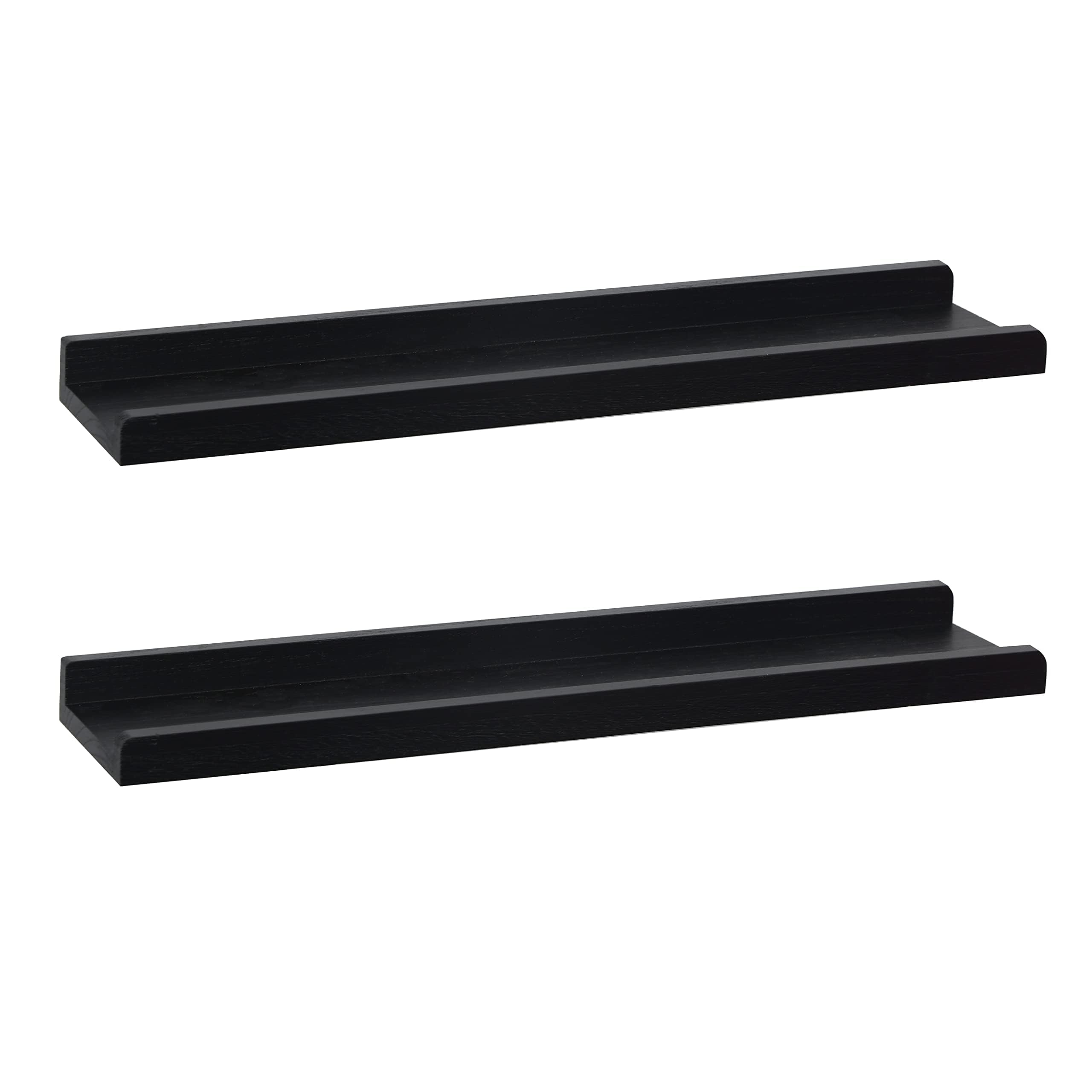 MIHORLIFE Solid Wood, 60cm Wall Picture Shelves Ledge, Rustic Wood Floating Shelf, Decorative Display Photo Racks For Living Room, Kitchen, Bedroom, Kitchen, Books, Set of 2, Black