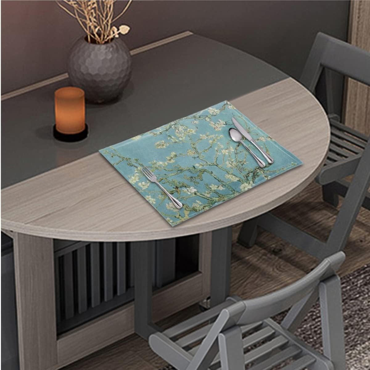 JooMeryer Set of 4 Oil Painting Placemats Table Mats for Kitchen Restaurant Easy to Clean Heat-Resistant PVC Placemat,Van