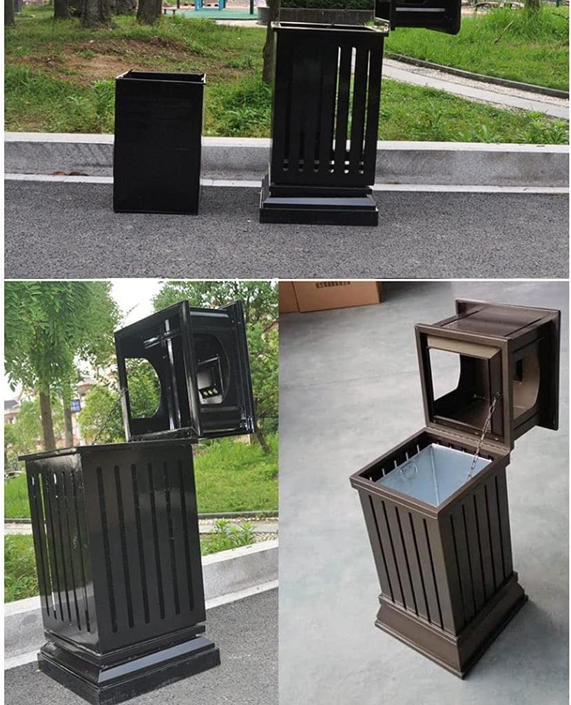 Papelera Antigua de Metal Negro con Base Reforzada, Cubo de Basura Exterior de Gran Capacidad, fácil de Limpiar.