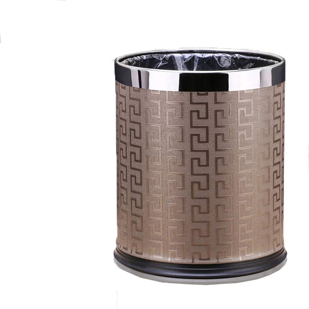GohomeLoby Metal Trash Can, Double Cans Top Open Without Lid Waste Bin Hotel Office Wastebasket (Fret Coffee Silver Ring)