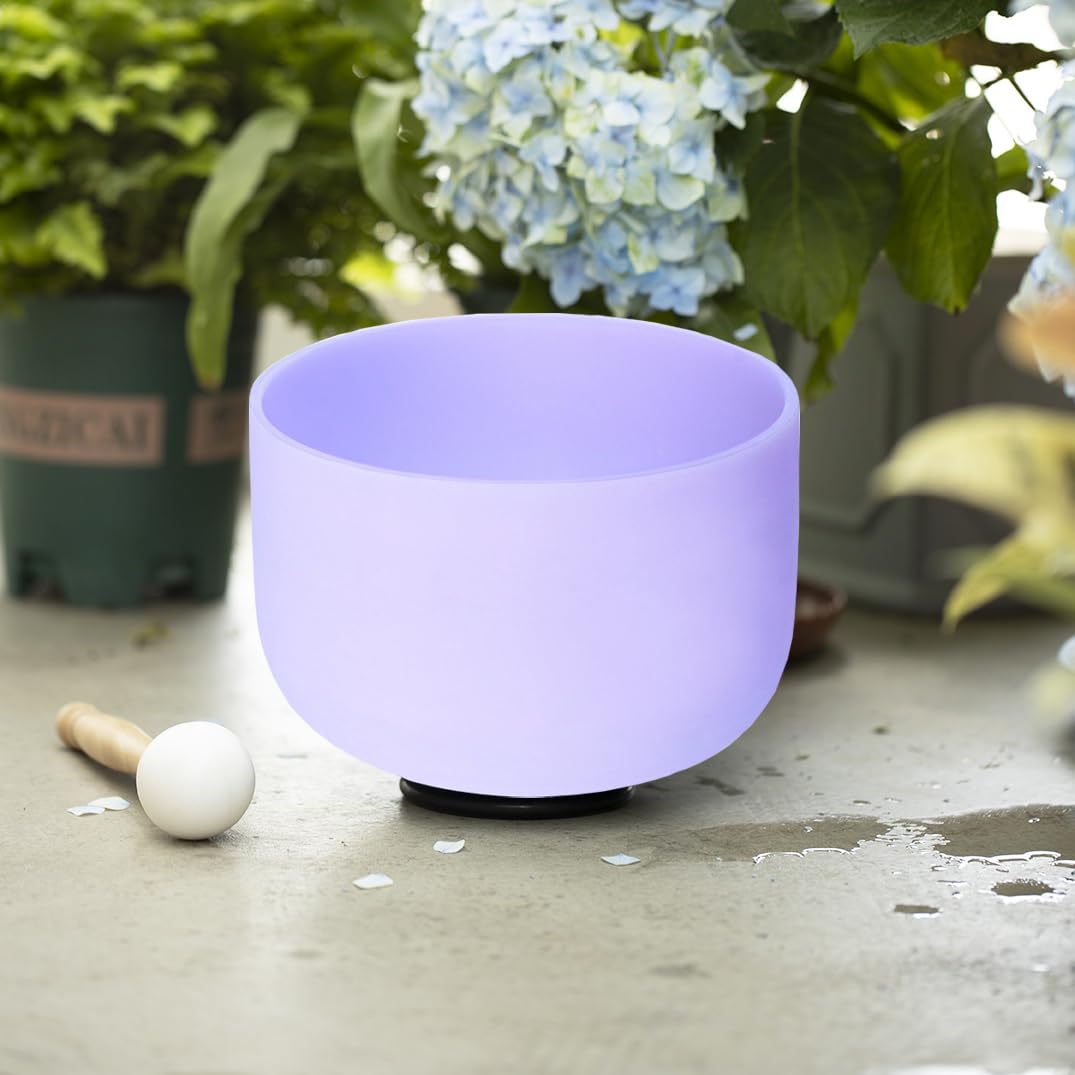 Hye-eun Set di 3 campane tibetane in cristallo, 432 Hz, colore viola, con custodia per il trasporto, per il relax, la guarigione dello yoga